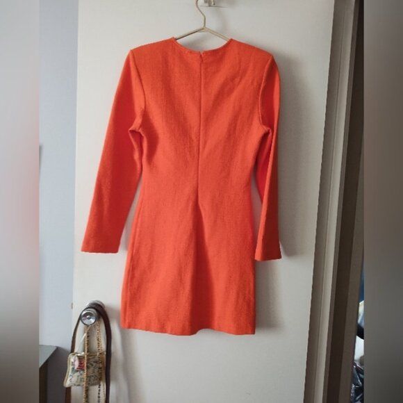 New COS Orange Cotton Wool Padded Shoulder Dress XS - Picture 6 of 9